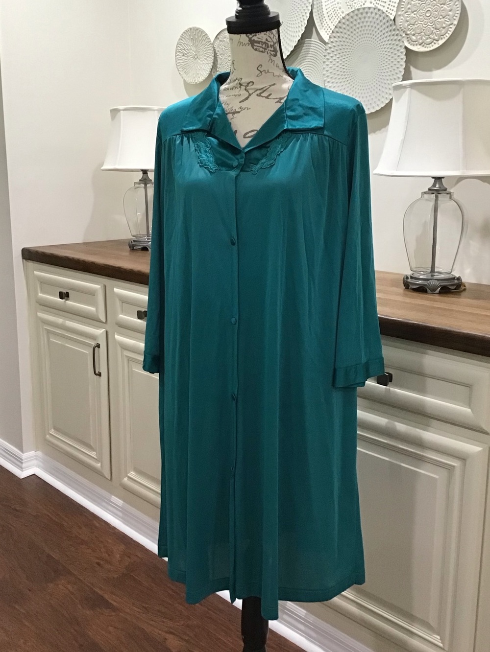 Vintage Vanity Fair Silky Teal Button-Front Nightgown